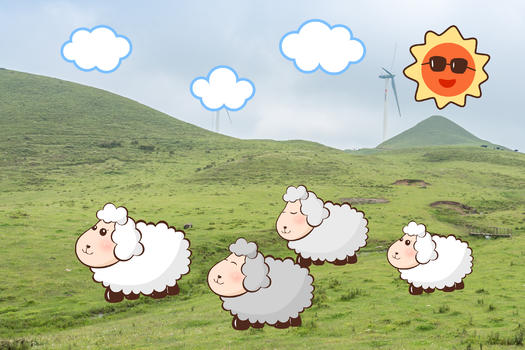 草原上的绵羊创意摄影插画图片素材免费下载