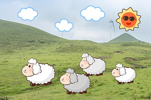 草原上的绵羊创意摄影插画图片素材免费下载
