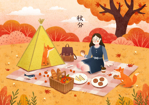 秋分赏枫野餐图图片素材免费下载