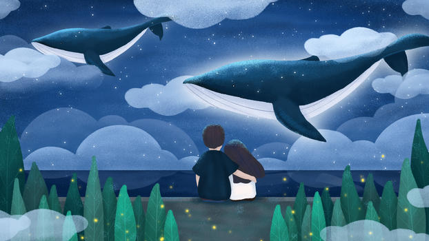 治愈系鲸鱼与情侣图片素材免费下载