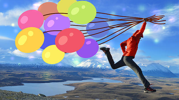 抓着气球环游世界图片素材免费下载
