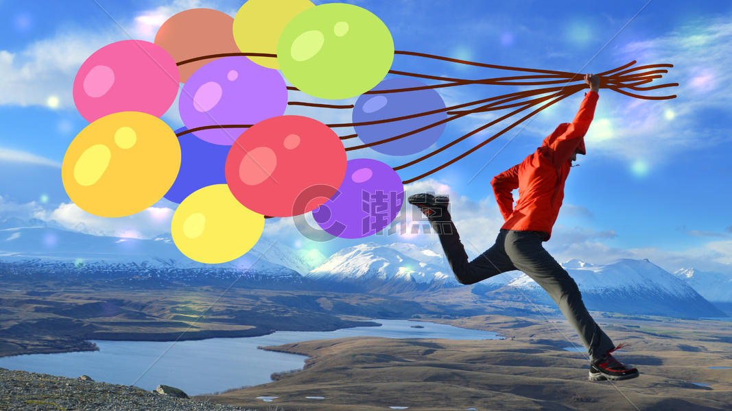 抓着气球环游世界图片素材免费下载