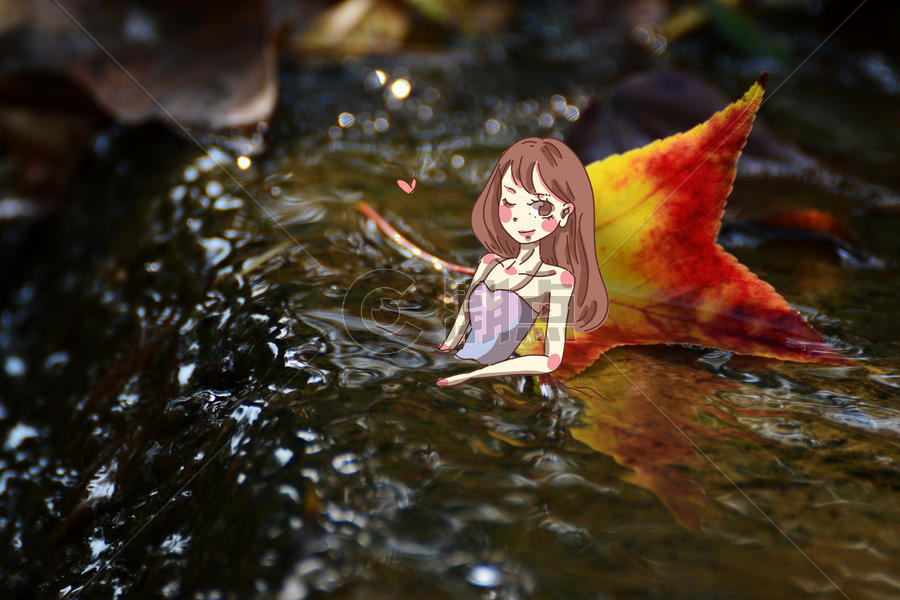 秋天泡温泉的女孩图片素材免费下载