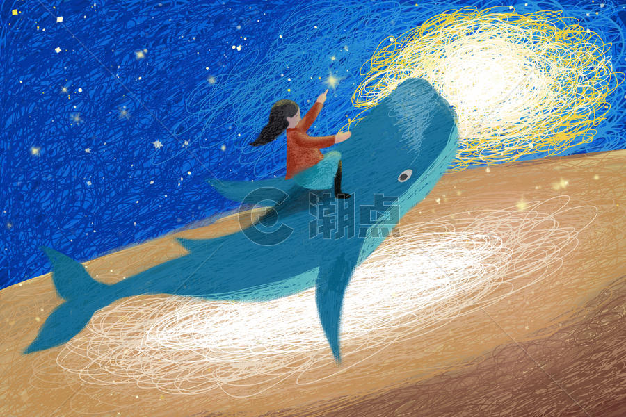 鲸鱼女孩线圈插画素材图片素材免费下载
