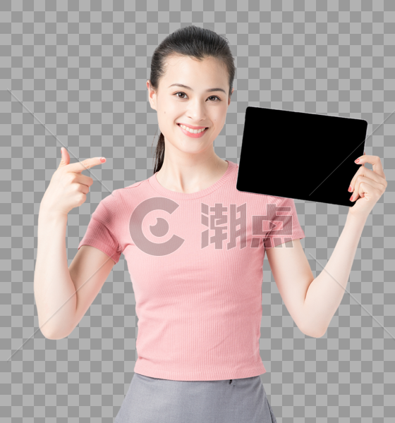 活力青年女性平板电脑展示图片素材免费下载