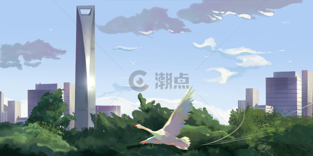 上海城市风景插画图片素材免费下载