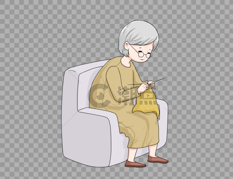 织毛衣的老人卡通形象图片素材免费下载
