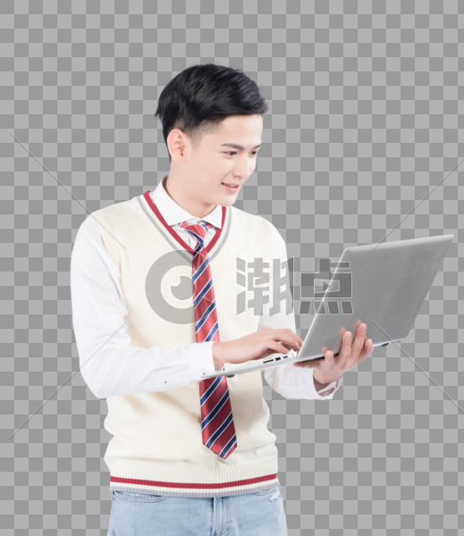 手持笔记本电脑的男性学生图片素材免费下载