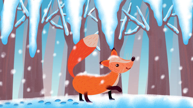 大雪小雪雪中狐狸插画图片素材免费下载