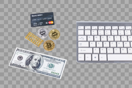 电脑键盘货币信用卡图片素材免费下载