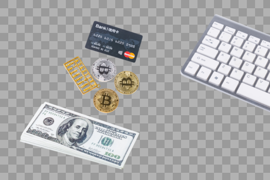 电脑键盘货币信用卡图片素材免费下载