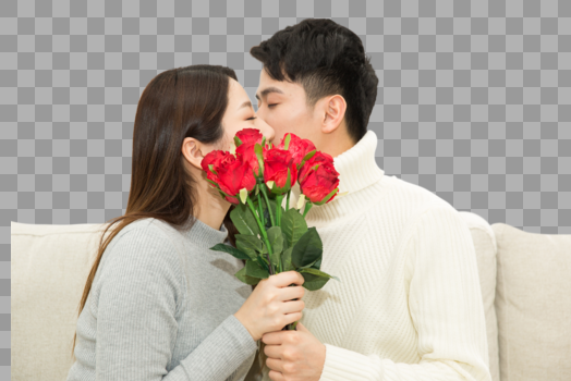 居家情侣送玫瑰花图片素材免费下载