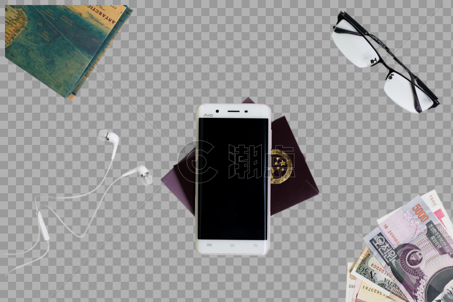 旅游度假出行手机护照耳机图片素材免费下载