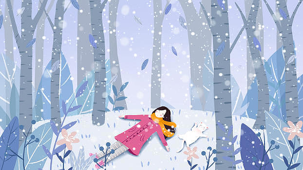 节气小雪下雪天女孩插画图片素材免费下载