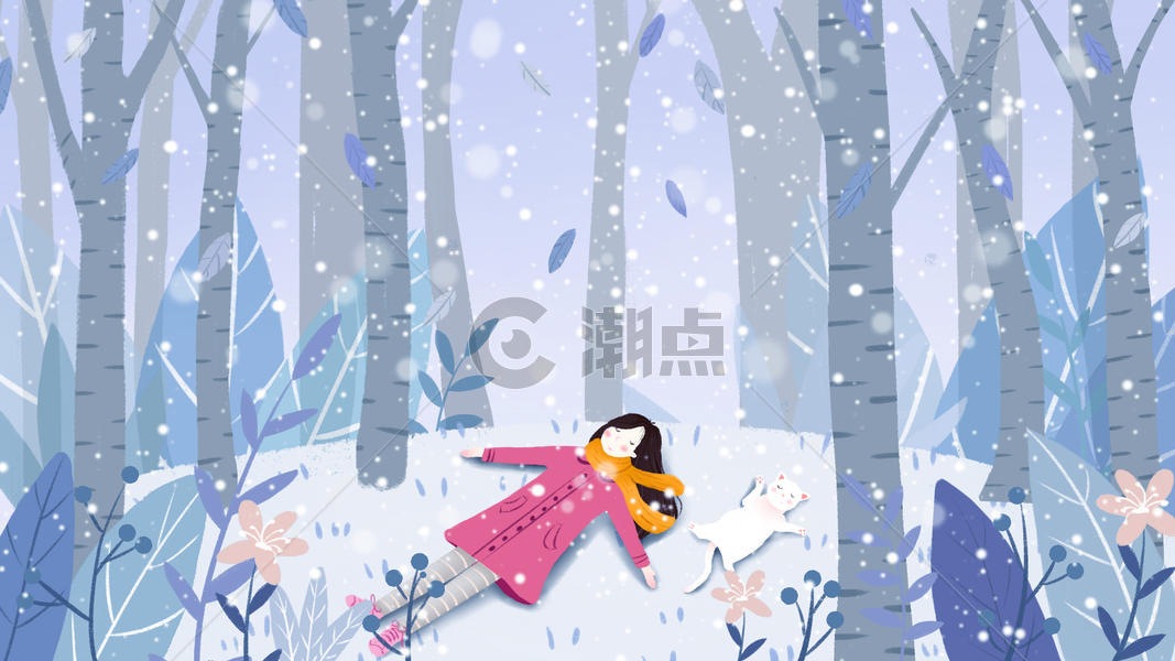 节气小雪下雪天女孩插画图片素材免费下载