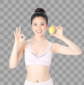 运动健身美女手拿柠檬健康图片素材免费下载