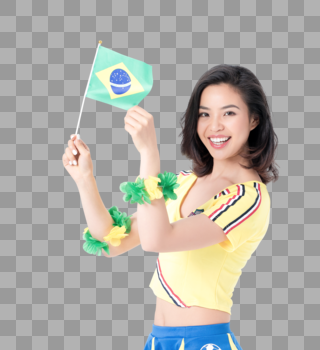 手持巴西国旗加油的足球宝贝图片素材免费下载