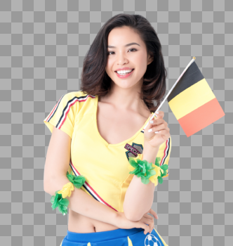 手持比利时国旗加油的足球宝贝图片素材免费下载
