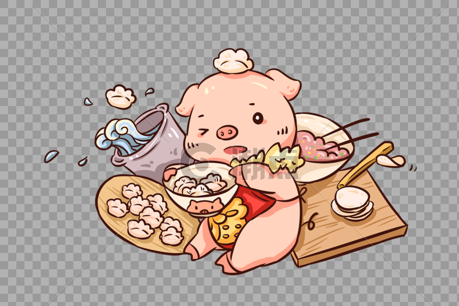 新年猪做饺子图片素材免费下载