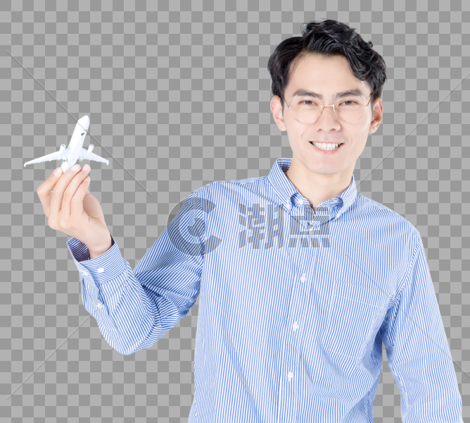 青年男性手持飞机模型图片素材免费下载