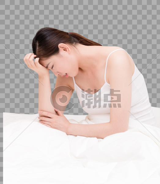 年轻女性失眠头痛坐在床上图片素材免费下载