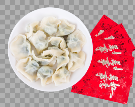 新春过年冬至红色背景上的一盘饺子图片素材免费下载