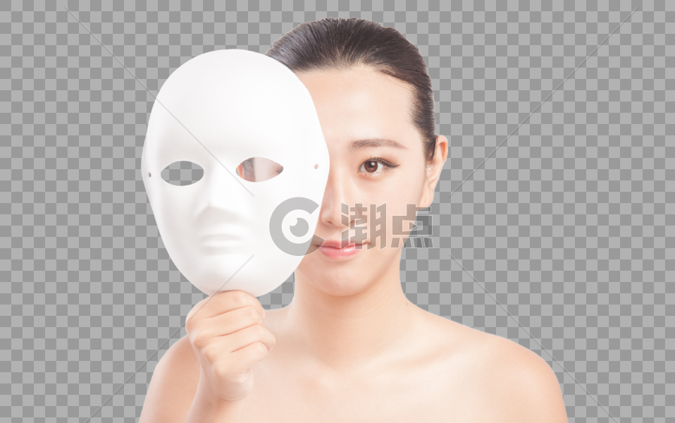 手持面具的女孩图片素材免费下载