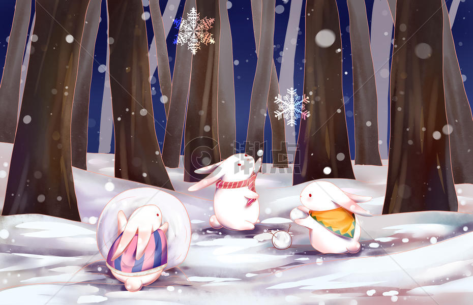 冬季森林里的游戏插画图片素材免费下载