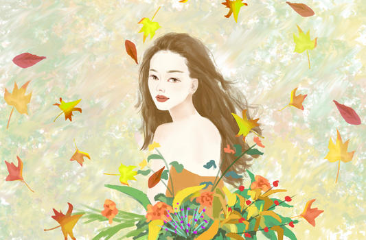 秋季创意女孩插画图片素材免费下载