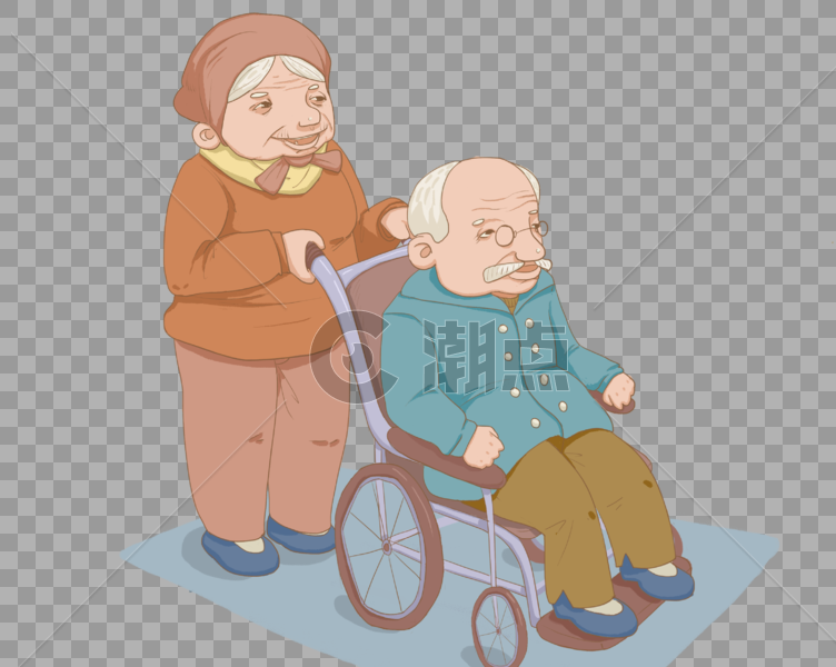 坐轮椅的爷爷和奶奶图片素材免费下载