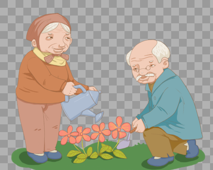 种花的老夫妇图片素材免费下载