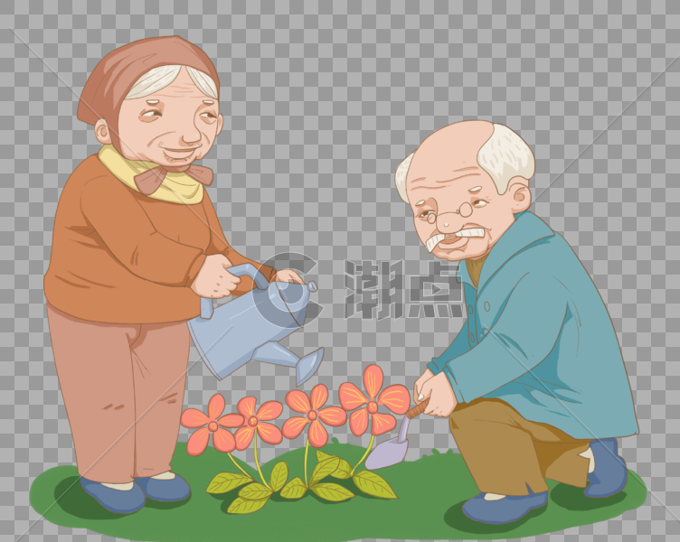 种花的老夫妇图片素材免费下载