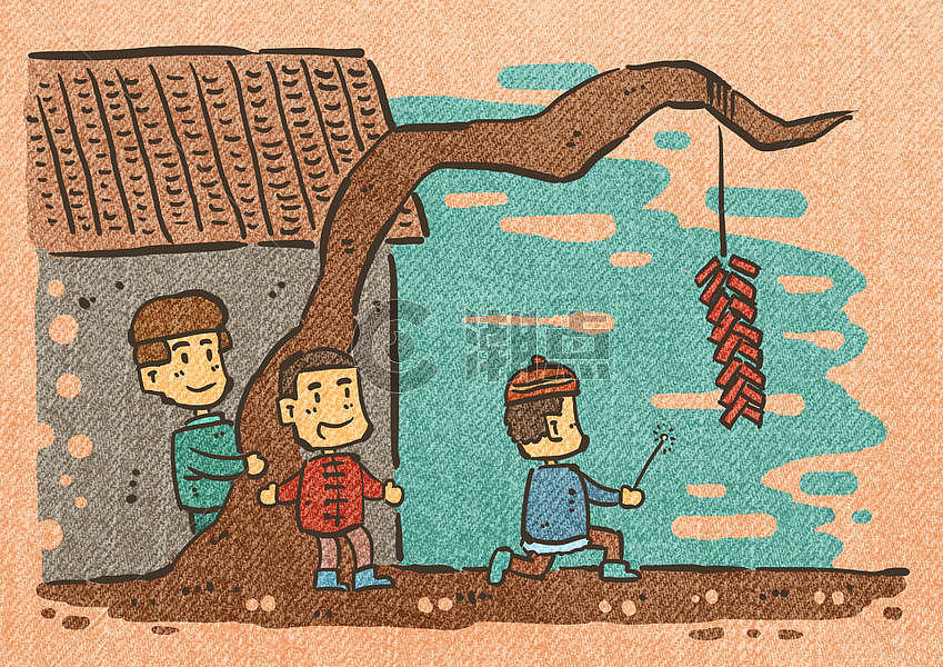开门炮仗插画原画3508*2480图片素材免费下载-编号192006-潮点视频