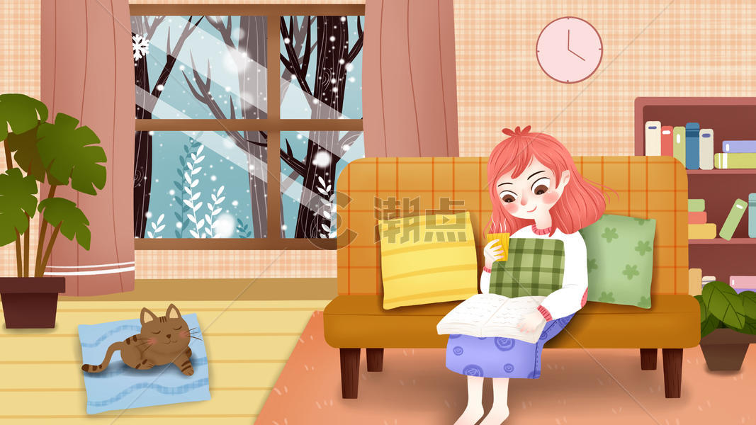 大雪24节气冬季室内插画图片素材免费下载