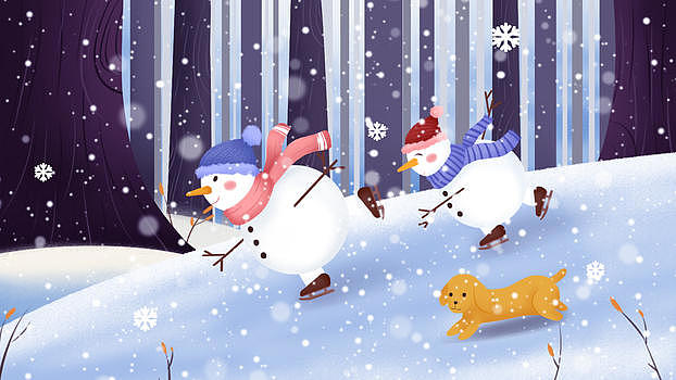 卡通大雪冬日雪人滑雪插画图片素材免费下载