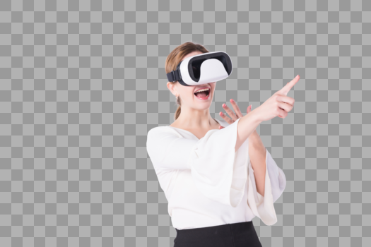 国外女性戴AR眼罩虚拟体验图片素材免费下载