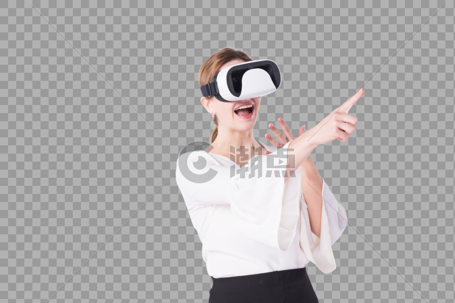 国外女性戴AR眼罩虚拟体验图片素材免费下载