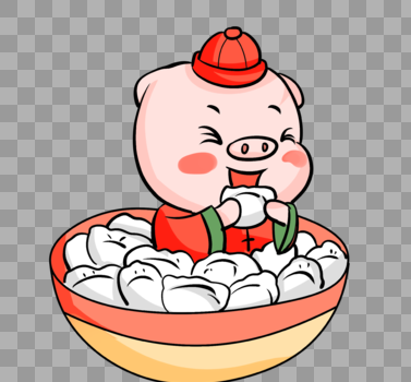 新年猪吃饺子图片素材免费下载