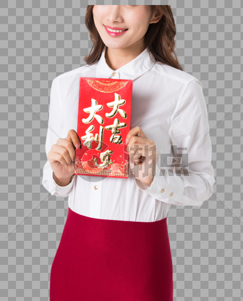 商务新年女性手拿红包图片素材免费下载