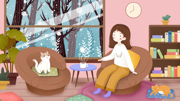 小雪节气室内插画图片素材免费下载