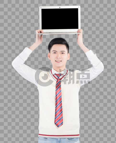 手持笔记本电脑展示的男性学生图片素材免费下载