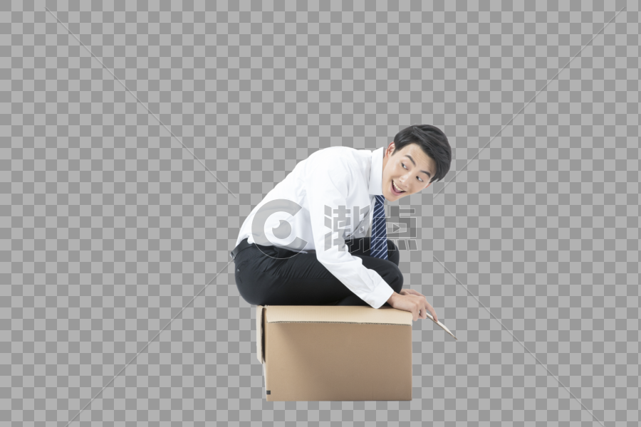 商务男性坐在纸箱里图片素材免费下载