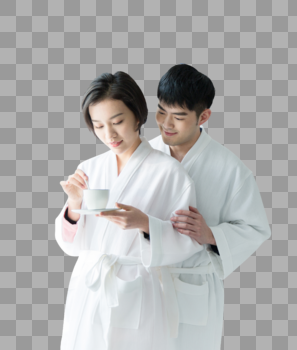 年轻夫妇穿浴袍图片素材免费下载
