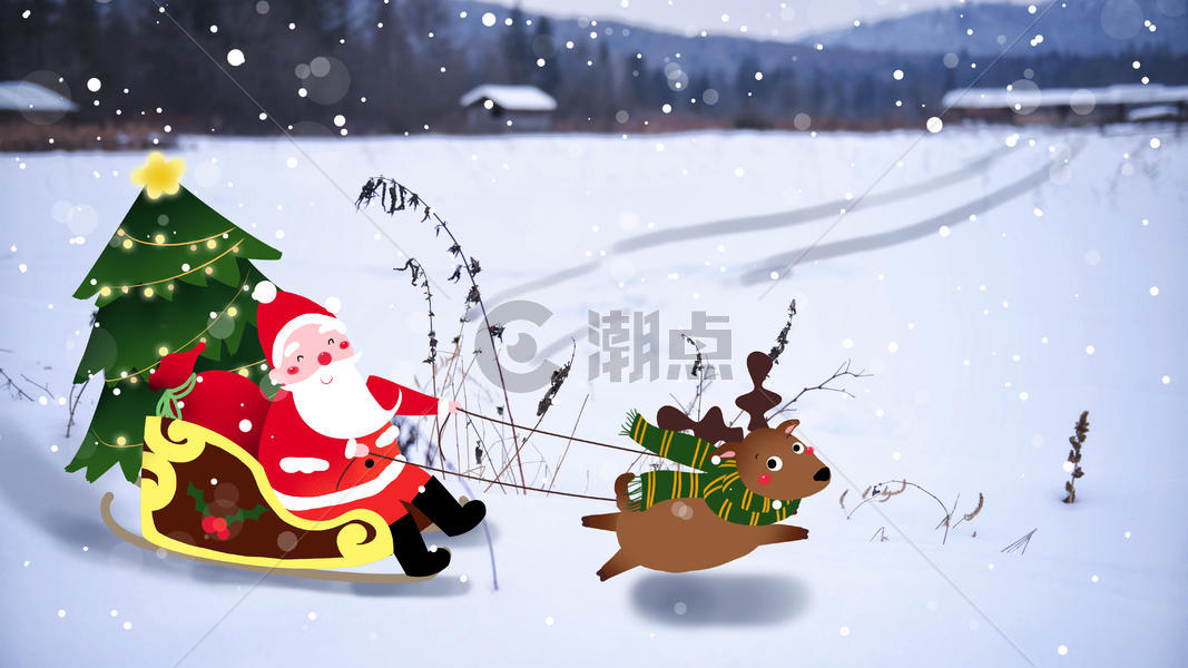 滑雪橇的圣诞老人图片素材免费下载
