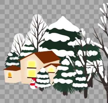雪地丛林里的房屋图片素材免费下载