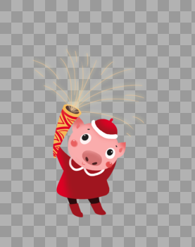 新年放鞭炮的小猪图片素材免费下载