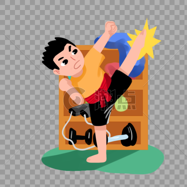 健身房踢腿的男孩图片素材免费下载