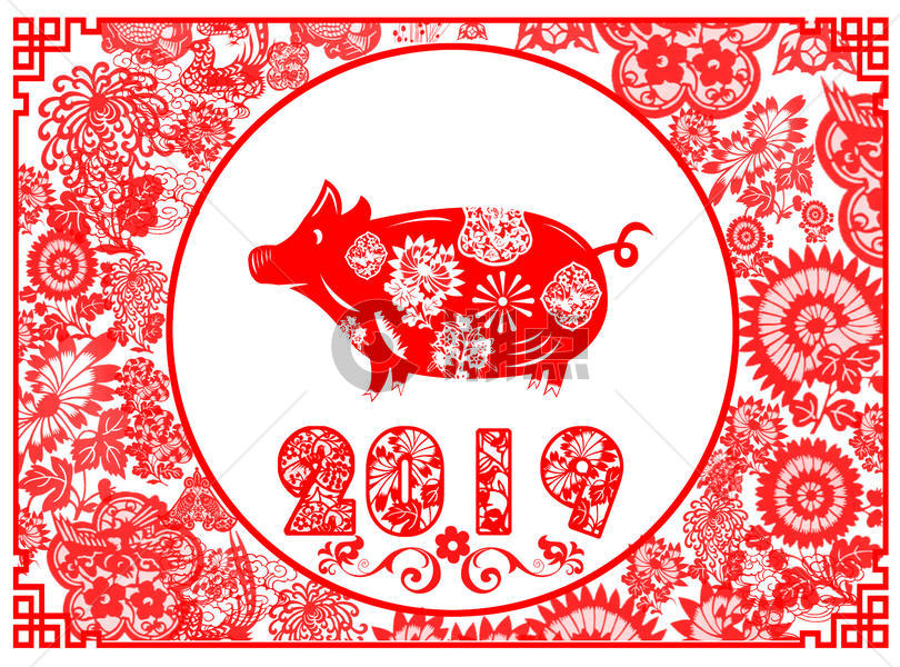 猪年剪纸插画图片素材免费下载