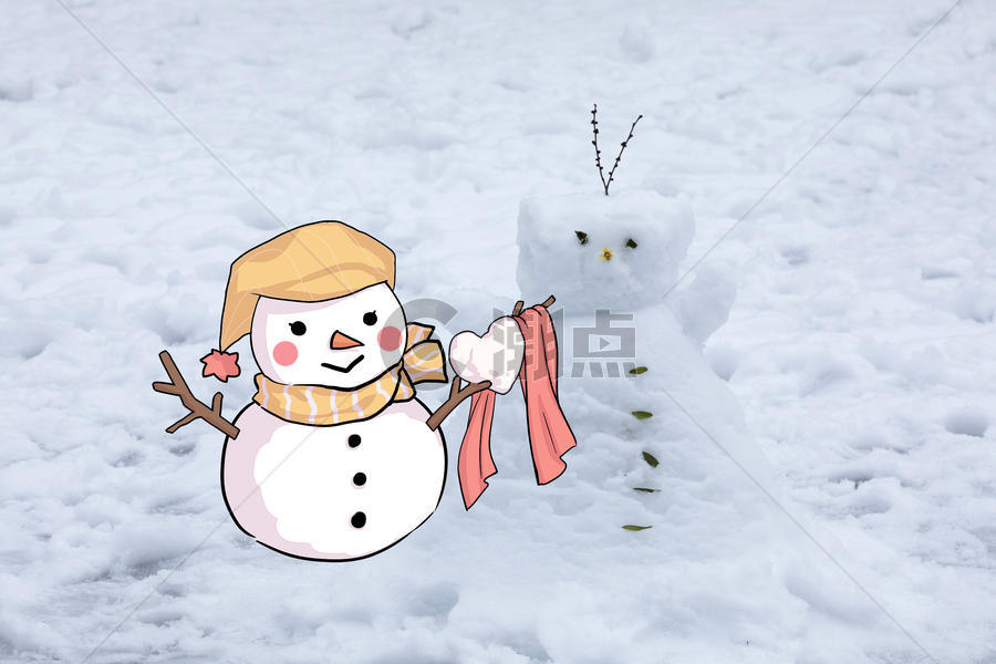 创意摄影插画   感恩节 送温暖的雪人拟人卡通小人图片素材免费下载