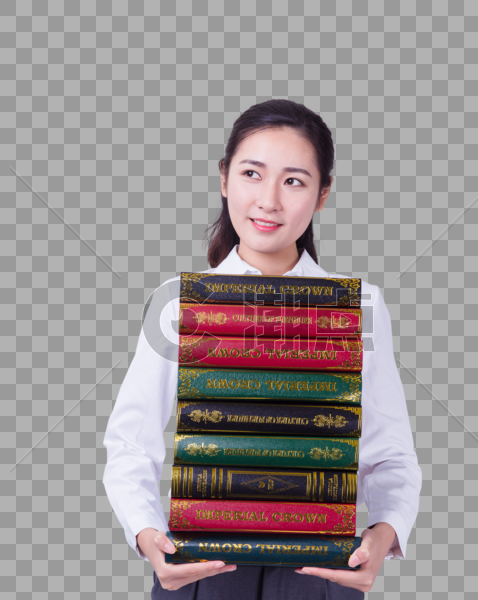 职业女性抱着书籍思考图片素材免费下载